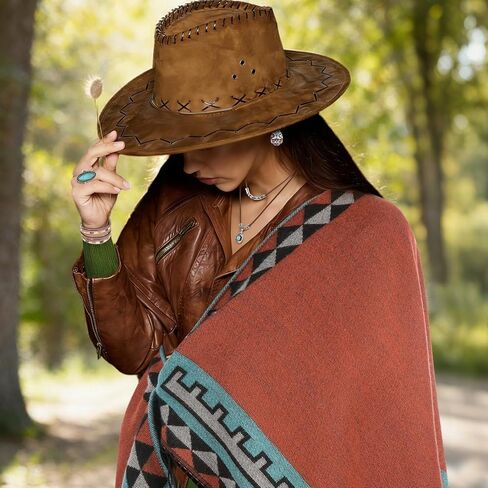 gisgfim 13 PCS Indian Native American Clothing Western Poncho Jewelry Set for Women Open Front Poncho With Turquoise Dangle Earrings Boho Necklace Bracelets Western Outfit Indian Costume for Women in Kuwait