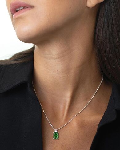 STARCHENIE 925 Sterling Silver Necklace Earrings for Women Princess & Emerald Cut Pendant May Birthstone Created Emerald Jewelry Set in Kuwait