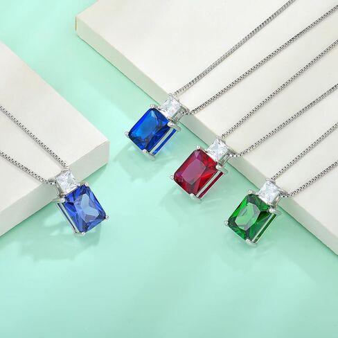 STARCHENIE 925 Sterling Silver Necklace Earrings for Women Princess & Emerald Cut Pendant May Birthstone Created Emerald Jewelry Set in Kuwait