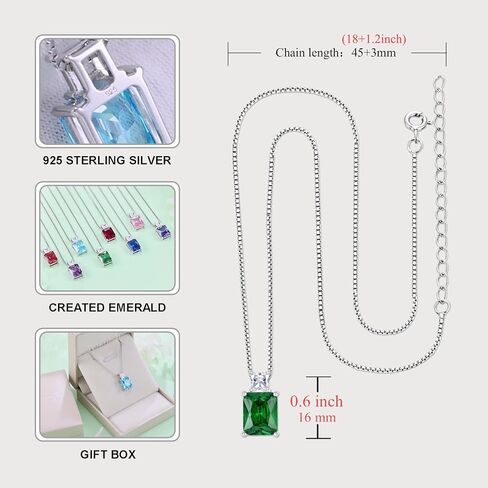 STARCHENIE 925 Sterling Silver Necklace Earrings for Women Princess & Emerald Cut Pendant May Birthstone Created Emerald Jewelry Set in Kuwait