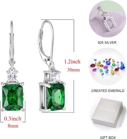 STARCHENIE 925 Sterling Silver Necklace Earrings for Women Princess & Emerald Cut Pendant May Birthstone Created Emerald Jewelry Set in Kuwait