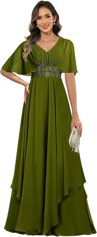 Short Sleeve Mother of The Groom Dresses for Women V Neck Lace Applique Mother of Bride Dress in Kuwait