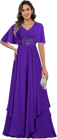 Short Sleeve Mother of The Groom Dresses for Women V Neck Lace Applique Mother of Bride Dress in Kuwait
