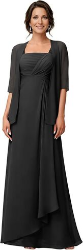 2 Pieces Chiffon Mother of The Bride Dresses Short Sleeve Ruffle Long Formal Evening Dresses with Jacket LJ389 in Saudi Arabia