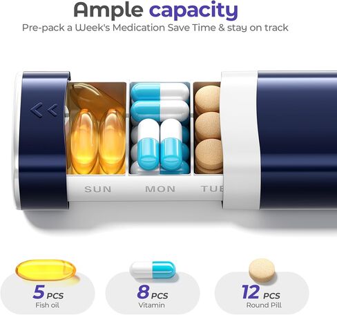 Betife Travel Pill Organizer Weekly 7 Day, Compact Daily Pill Box, Portable Medicine Case, Cute Pill Holder for Vitamins Supplements, Drawer-Shaped Pills Organizer in Saudi Arabia