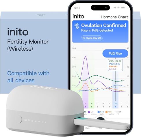 Inito Fertility Monitor & Hormone Tracker for Women | Track and Confirm Ovulation | Estrogen, LH, PdG, FSH | Includes 15 Test Strips + Free App | Wireless | Compatible with All iOS & Android Devices in Saudi Arabia