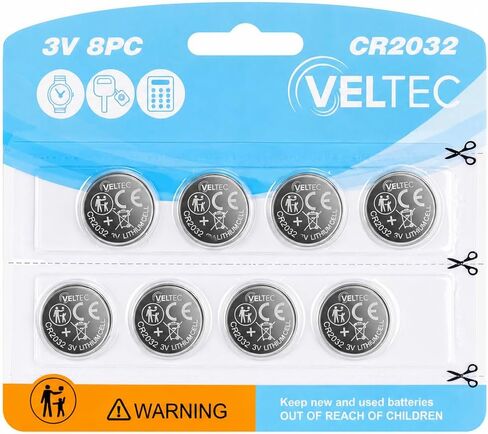 Veltec CR2032 3V Lithium Coin Batteries, Child-Resistant Packaging, Non-Coated, Compatible with AirTag, Key Fobs, Thermometers & Scales (5 Pack) in Kuwait
