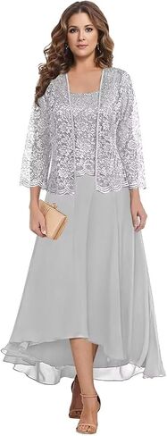 Short Mother of The Bride Dresses for Wedding 2 Piece Lace Applique Formal Evening Gowns BO020 in Saudi Arabia