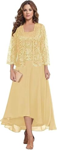 Short Mother of The Bride Dresses for Wedding 2 Piece Lace Applique Formal Evening Gowns BO020 in Saudi Arabia