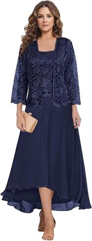 Short Mother of The Bride Dresses for Wedding 2 Piece Lace Applique Formal Evening Gowns BO020 in Saudi Arabia