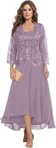 Short Mother of The Bride Dresses for Wedding 2 Piece Lace Applique Formal Evening Gowns BO020 in Saudi Arabia