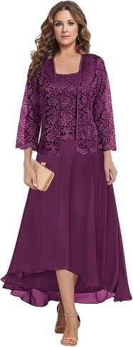 Short Mother of The Bride Dresses for Wedding 2 Piece Lace Applique Formal Evening Gowns BO020 in Saudi Arabia