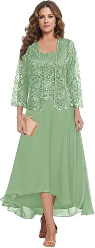 Short Mother of The Bride Dresses for Wedding 2 Piece Lace Applique Formal Evening Gowns BO020 in Saudi Arabia