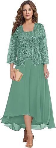 Short Mother of The Bride Dresses for Wedding 2 Piece Lace Applique Formal Evening Gowns BO020 in Saudi Arabia