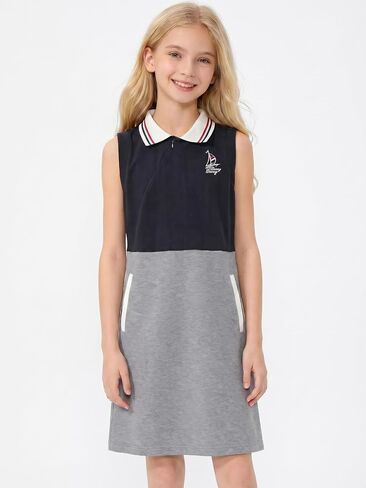 Girls Polo Dress Sleeveless Color Block Casual Tank Sundress with Pockets Summer Uniform Dress for Teens 5-15Y in Saudi Arabia
