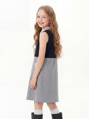 Girls Polo Dress Sleeveless Color Block Casual Tank Sundress with Pockets Summer Uniform Dress for Teens 5-15Y in Saudi Arabia
