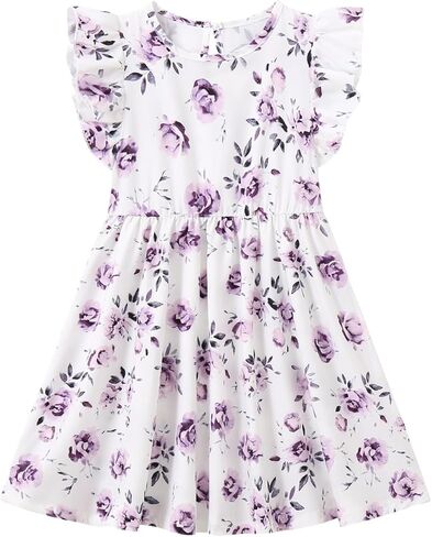 3 Pack Girls Summer Dress Floral Dresses Flutter Sleeve Sundress Kids Casual Dresses for Beach Party 3-14 Years in Saudi Arabia