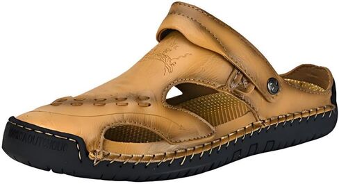 YESBOR Men's Leather Closed Toe Fisherman Slides Sandals Adjustable Slip-On Beach Holiday Shoes in Saudi Arabia