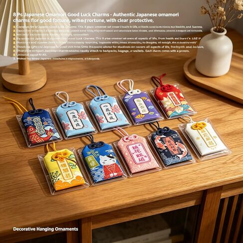 8 Pcs Decorative Hanging Ornaments Omamori Japanese Charms, Good Luck Charm & Bulk Good Luck Charms, Japanese Keychain, Japan Souvenirs for Home Decor & Gifting in Saudi Arabia