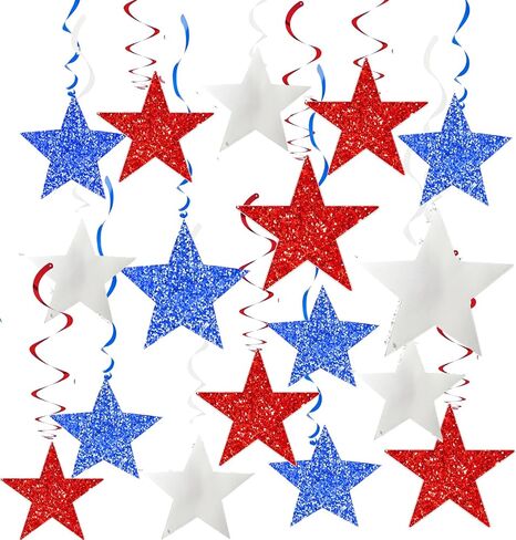 4th of July Decorations Red White Blue/Graduations Party Decorations Red Blue/Patriotic Hanging Star Streamers, Red White Blue Glitter Stars with Swirls, Memorial Day Veterans Day in Saudi Arabia