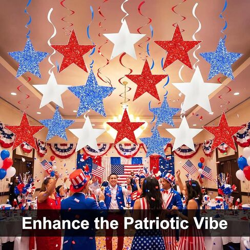 4th of July Decorations Red White Blue/Graduations Party Decorations Red Blue/Patriotic Hanging Star Streamers, Red White Blue Glitter Stars with Swirls, Memorial Day Veterans Day in Saudi Arabia