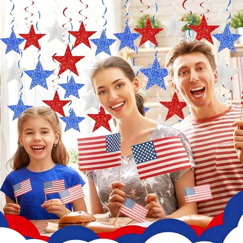 4th of July Decorations Red White Blue/Graduations Party Decorations Red Blue/Patriotic Hanging Star Streamers, Red White Blue Glitter Stars with Swirls, Memorial Day Veterans Day in Saudi Arabia