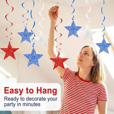 4th of July Decorations Red White Blue/Graduations Party Decorations Red Blue/Patriotic Hanging Star Streamers, Red White Blue Glitter Stars with Swirls, Memorial Day Veterans Day in Saudi Arabia