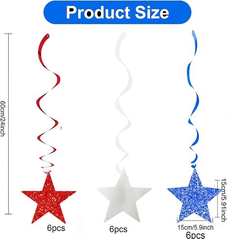 4th of July Decorations Red White Blue/Graduations Party Decorations Red Blue/Patriotic Hanging Star Streamers, Red White Blue Glitter Stars with Swirls, Memorial Day Veterans Day in Saudi Arabia
