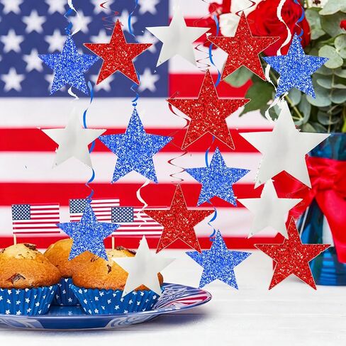 4th of July Decorations Red White Blue/Graduations Party Decorations Red Blue/Patriotic Hanging Star Streamers, Red White Blue Glitter Stars with Swirls, Memorial Day Veterans Day in Saudi Arabia