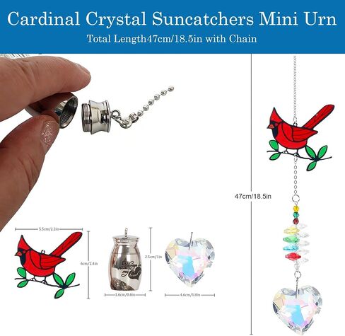 Cardinal Crystal Catcher Mini Urn for Ashes Keepsake Suncatcher with Small Cremation Holder,Hanging Memorial Decor mini urn,1.2 Inches Tiny urn for Human or Pet Ashes Sharing Memorial Urn in Saudi Arabia
