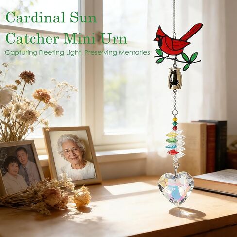 Cardinal Crystal Catcher Mini Urn for Ashes Keepsake Suncatcher with Small Cremation Holder,Hanging Memorial Decor mini urn,1.2 Inches Tiny urn for Human or Pet Ashes Sharing Memorial Urn in Saudi Arabia