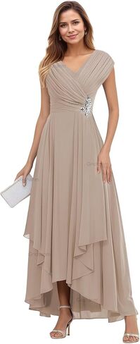 Cap Sleeve Ruffle Chiffon Mother of The Bride Dress Ruched A line Formal Evening Dress GR044 in Saudi Arabia
