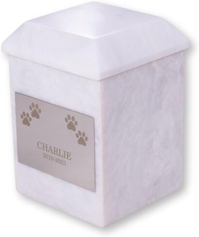 Bey-Berk Deering Moments Personalized Genuine White Marble Urn for Pet or Human Ashes, Luxurious Marble Urn, Holds up to 60lb Pre Cremation Weight in Saudi Arabia