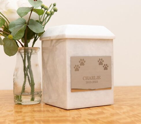 Bey-Berk Deering Moments Personalized Genuine White Marble Urn for Pet or Human Ashes, Luxurious Marble Urn, Holds up to 60lb Pre Cremation Weight in Saudi Arabia