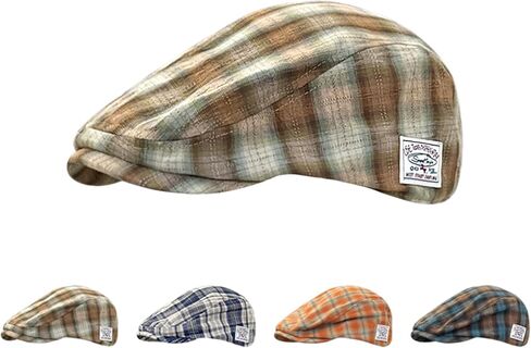 Retro Plaid Flat Cap, Unisex Lightweight Newsboy Beret Hat, Streetwear Style, Spring/Summer, Multiple Colors in Kuwait