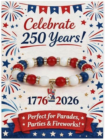 Patriotic Bracelet for Women 4th of July Bracelets Red White and Blue Bead Bracelets USA 250th Anniversary Jewelry Independence Day Decorations in Kuwait
