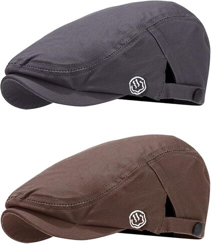 Men's Cotton Flat Cap Newsboy Beret, Adjustable Ivy Gatsby Forward Hat, Navy Blue, Black, Gray, Retro Style in Kuwait
