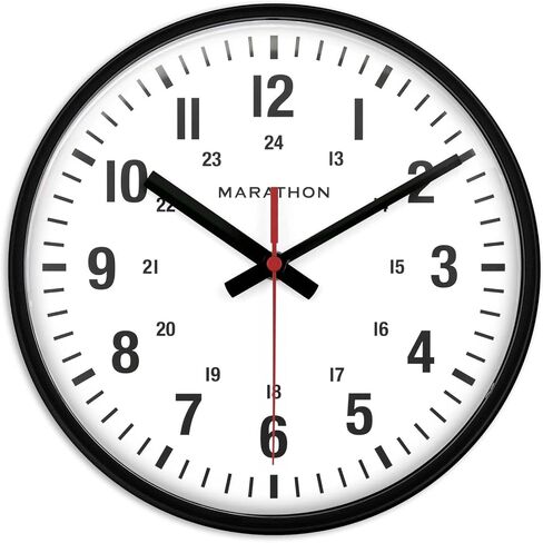 MARATHON Commercial Grade 10-Inch Silent Continuous-Sweep Analog Wall Clock with 12/24-Hour Markers, Large Easy-to-Read Numbers, Black in Kuwait