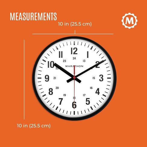 MARATHON Commercial Grade 10-Inch Silent Continuous-Sweep Analog Wall Clock with 12/24-Hour Markers, Large Easy-to-Read Numbers, Black in Kuwait