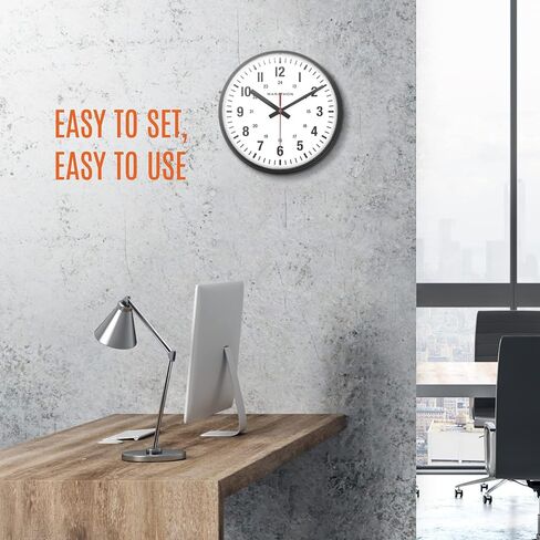 MARATHON Commercial Grade 10-Inch Silent Continuous-Sweep Analog Wall Clock with 12/24-Hour Markers, Large Easy-to-Read Numbers, Black in Kuwait