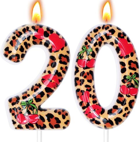Cheetah Print Birthday Candles, Cheetah Print Party Decoration Supplies, Birthday Number Candles for Cake Topper (Brown, Number 20) in Kuwait