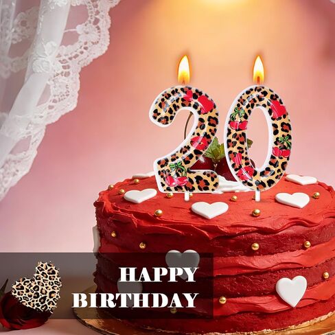 Cheetah Print Birthday Candles, Cheetah Print Party Decoration Supplies, Birthday Number Candles for Cake Topper (Brown, Number 20) in Kuwait