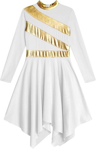 Praise Dance Dresses for Women Kids Girls Praise Lyrical Dance Dress Church Choir Worship Long Sleeve Asymmetrical Hem Gown(Blue,14) in Saudi Arabia