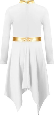 Praise Dance Dresses for Women Kids Girls Praise Lyrical Dance Dress Church Choir Worship Long Sleeve Asymmetrical Hem Gown(Blue,14) in Saudi Arabia