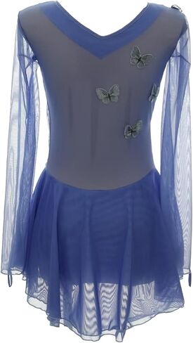 Ice Skating Dress for Women Mesh Long Sleeve Gradient Shiny Sequins Flowy Skirt Stage Performance Wear in Kuwait