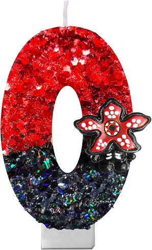 Red & Black Glitter Birthday Number Candle – Retro Sci-Fi Spooky Cake Candle with Holder, Clean-Burning Decoration for Halloween, 80s Theme & Teen Birthday Parties-8 in Saudi Arabia