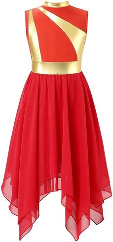 Praise Dance Dresses for Women Kids Girls Ballet Praise Dancing Dress Metallic Sleeveless Modern Lyrical Church Worship(Red,12) in Saudi Arabia