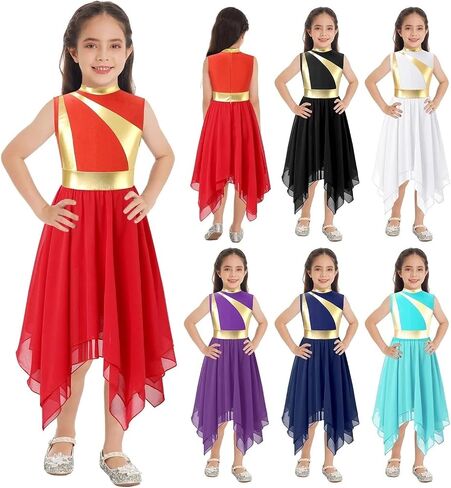 Praise Dance Dresses for Women Kids Girls Ballet Praise Dancing Dress Metallic Sleeveless Modern Lyrical Church Worship(Red,12) in Saudi Arabia