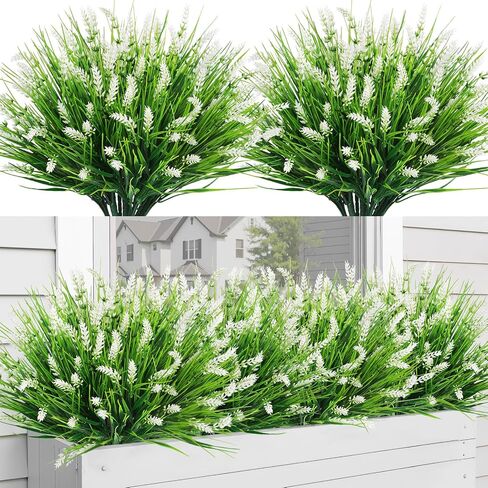 Bassion Artificial Flowers for Outdoors, 24 Bundles Fake Lavender Flowers UV Resistant Plastic Plants Faux Purple Monkey Grass for Home Porch Garden Window Box Indoor Outdoor Decorations in Kuwait