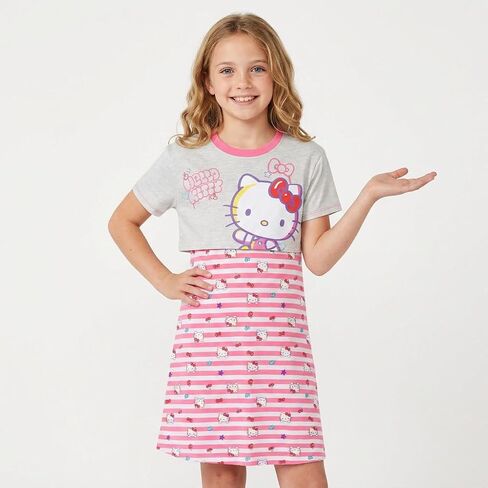 Hello Kitty Sanrio Girls Short Sleeve Shirt and Sleeveless Dress 2 Piece Set for Big Kids in Kuwait